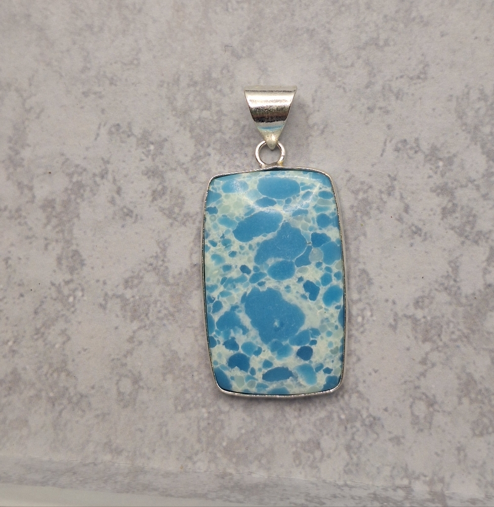 Natural Larimar Blue Stone Pendant Silver Plated Handmade - Picture 3 of 6
